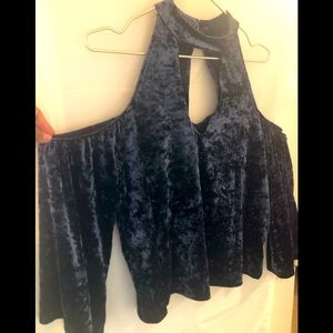 *Blue Velvet* high neck, cold shoulder top, size M